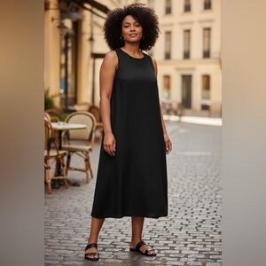 Liz Claiborne Black Maxi Dress 18W Women Slits Zipper Sleeveless Cocktail Casual